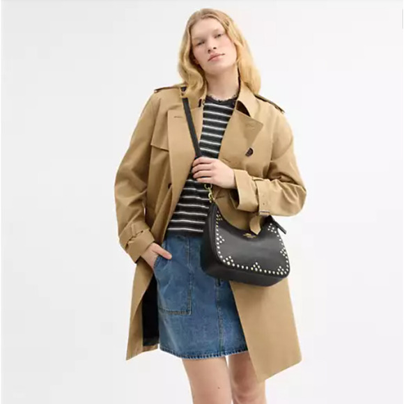 Coach Teri Hobo Bag With Rivets Shoulder Crossbody In Leather/Gold/Black CAK02 - Picture 6 of 10